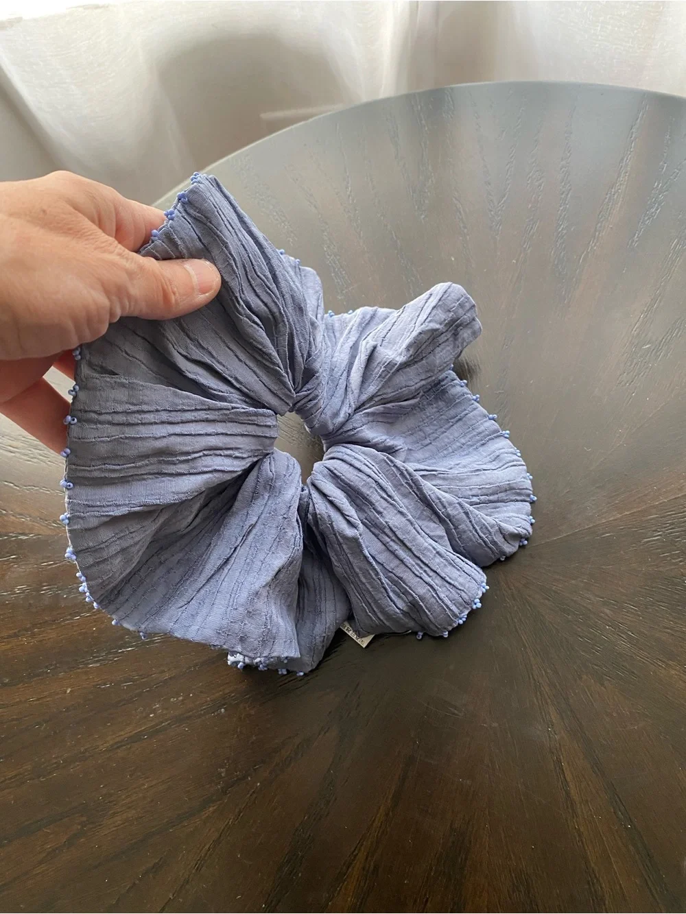 Free People Blue Textured Beaded Oversized Scrunchie Hair Accessory
